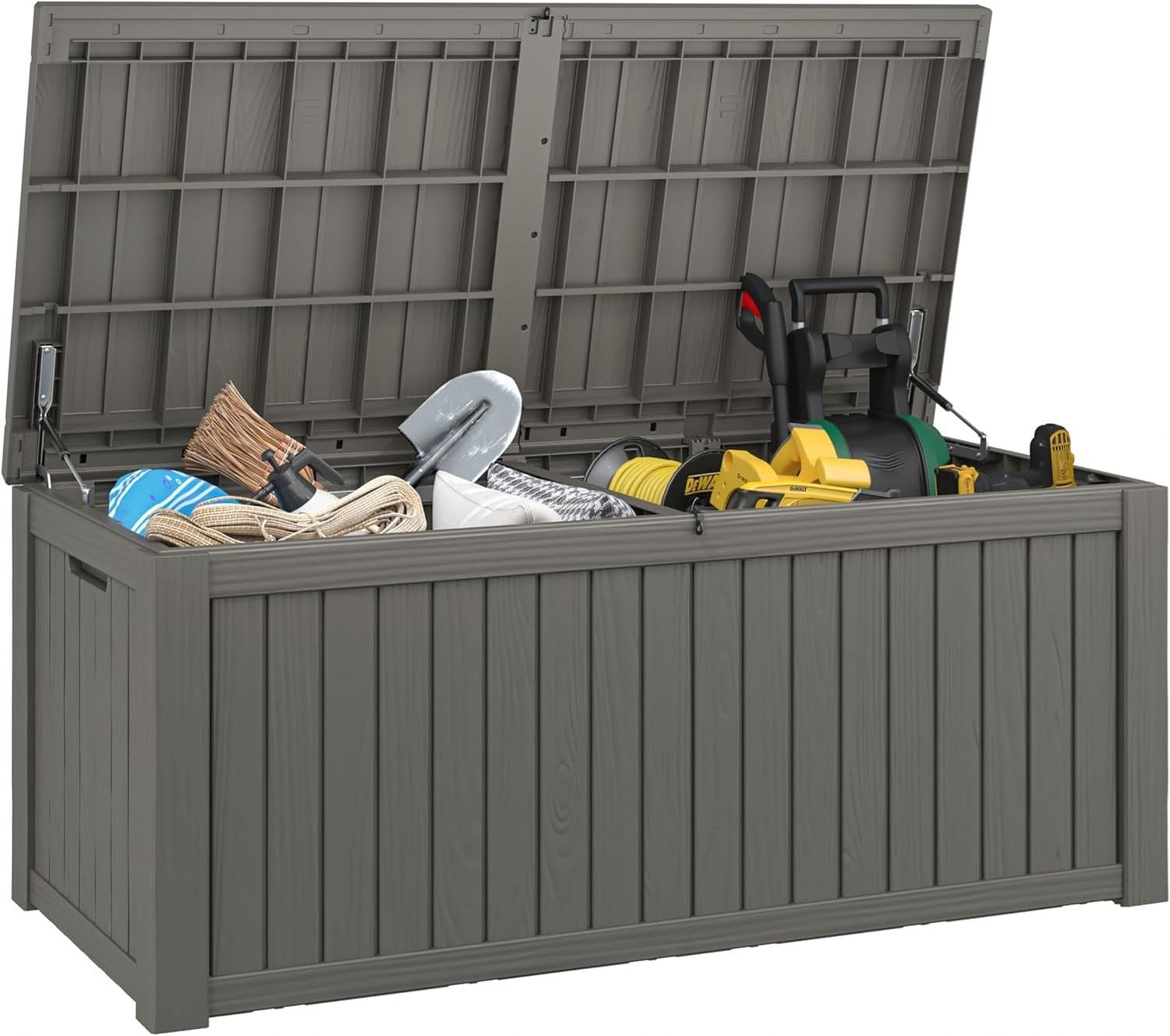 Baulera Exterior Impermeable 130L para Almacenaje Terraza, Rayado Gris