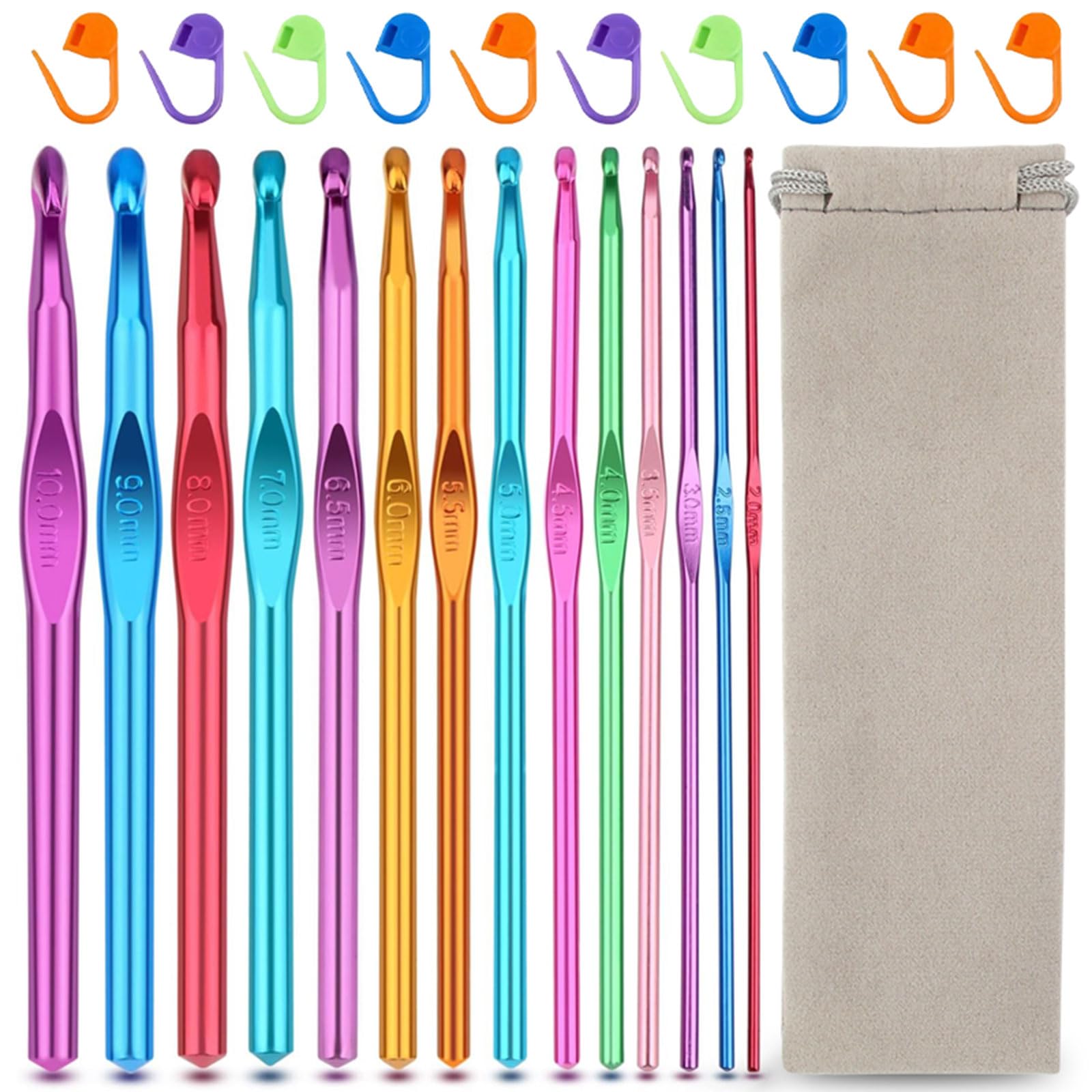 Tsophreniq Needle Set Crochet Hooks Ergonomic Knitting Stitches Marker Sweater Hand Craft Tool Metal Hooks Portable Set