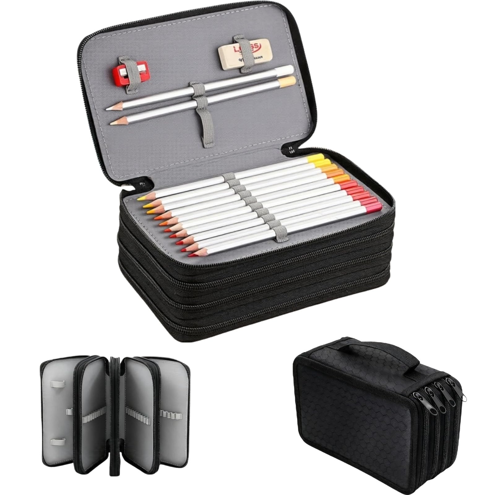 YZDZSW Large Pencil Case 72 Slots, Colouring Pen Case with Compartments, Multifunction for Pencils Markers Gel Pens (Black)