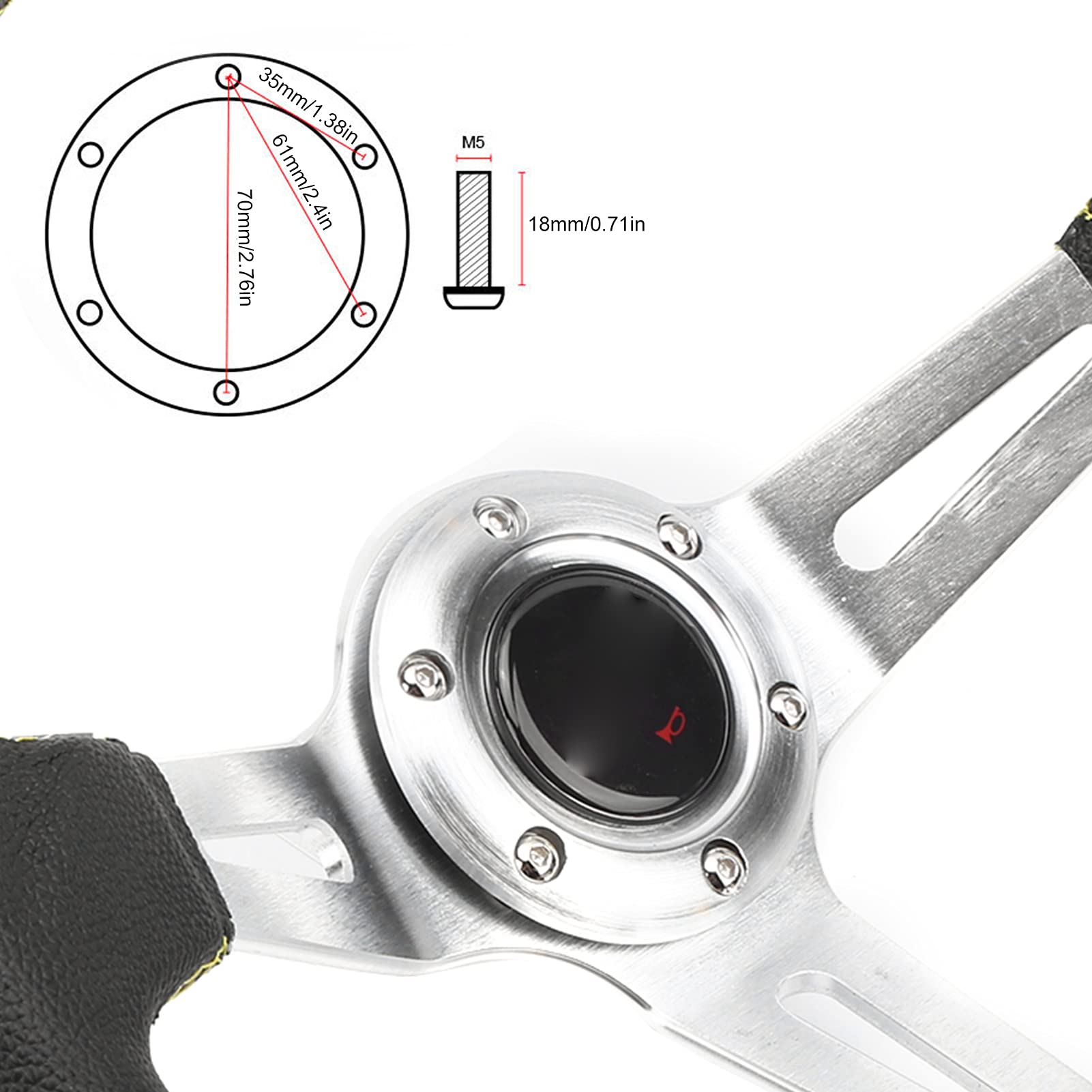 Sportowa Kierownica Deep Dish Racing Style Ręczne Szycie Części Samochodowych 14 Cali/35 Cm Czarna Rama Aluminiowa PU