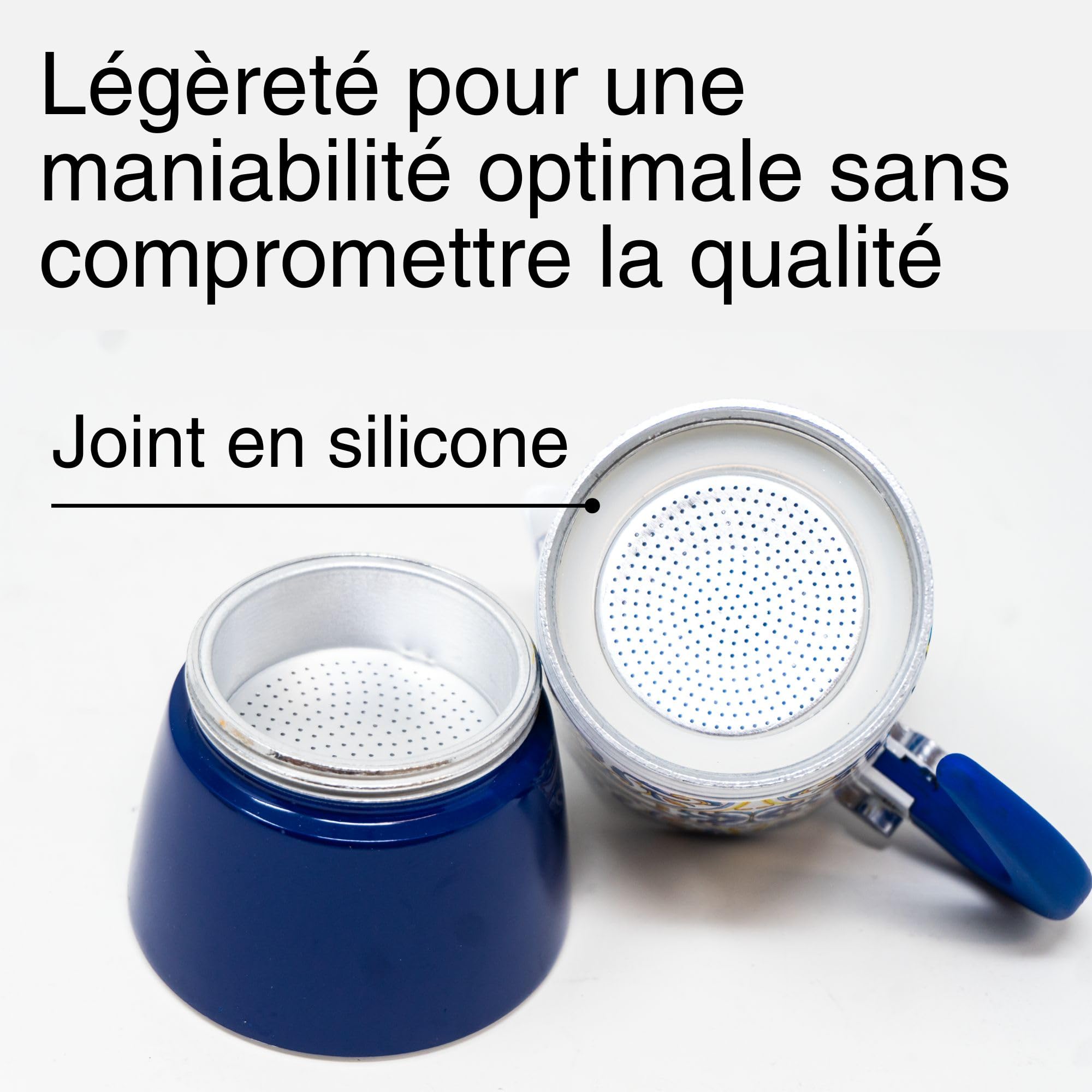 NAMAI - Cafetiere Italienne 3 Tasses de 180 ML, Aluminium Résistant, Avec Poignée Isolante, Couleurs Vives, Coffee Maker, Non Compatible Avec l'Induction, Idée Cadeau (Vietri)