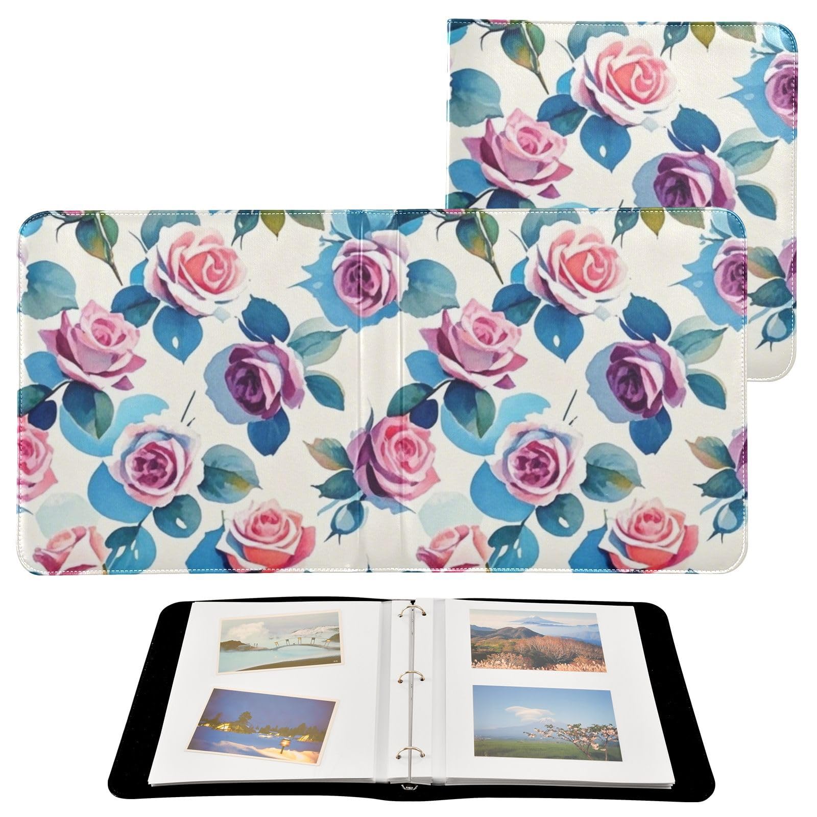 Photo Album 4x6, 5x7,6x8,Artificial Leather Photo Albums with 20 Detachable Sheets Rose Design for Family Wedding,Multi 14