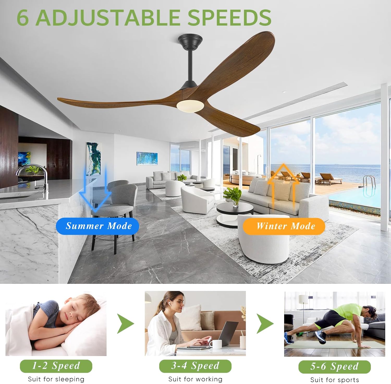 60 Inch Outdoor Ceiling Fan with Light, Wood Ceiling Fan for Patio & Indoor Use, Farmhouse & Modern Style, Quiet DC Motor, 3 Color Temps, Dimmable, Damp-Rated – Includes Remote & 3 Downrods