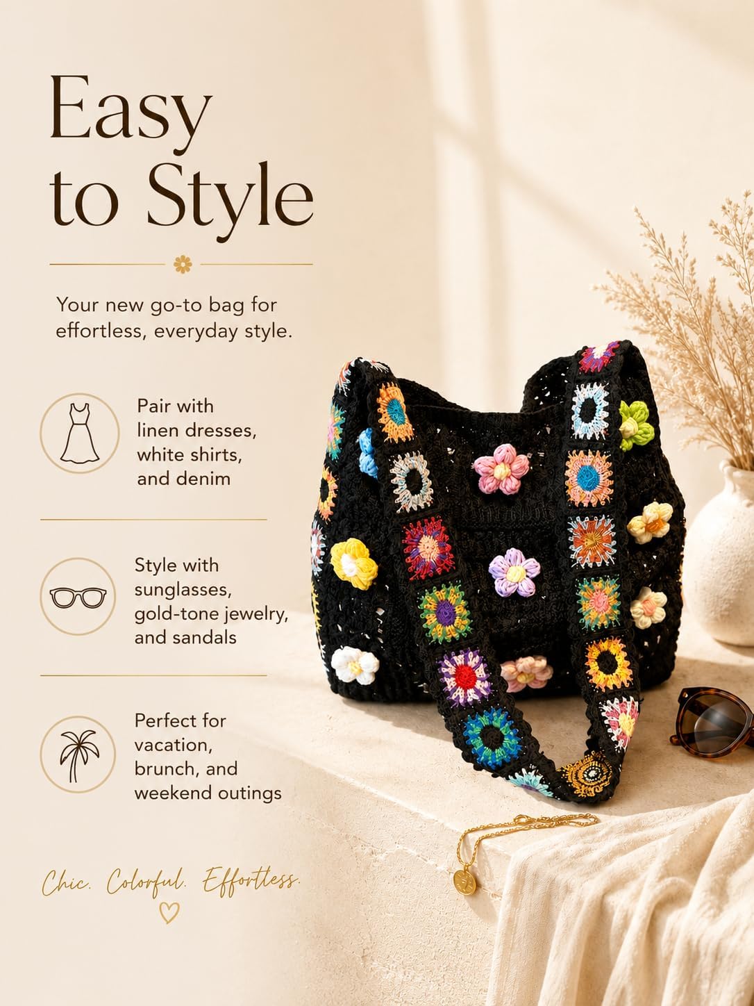 Crochet Tote Bag, Boho Knit Shoulder Purse for Summer Outfits image 5
