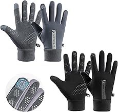 ADERTOS 2 Pairs Thermal Gloves Winter Running Gloves Waterproof Warm Liner Gloves Anti-slip Touchscreen Gloves Unisex Slim Sports Gloves for Men Women Cycling Walking Riding Driving, Black & Gray