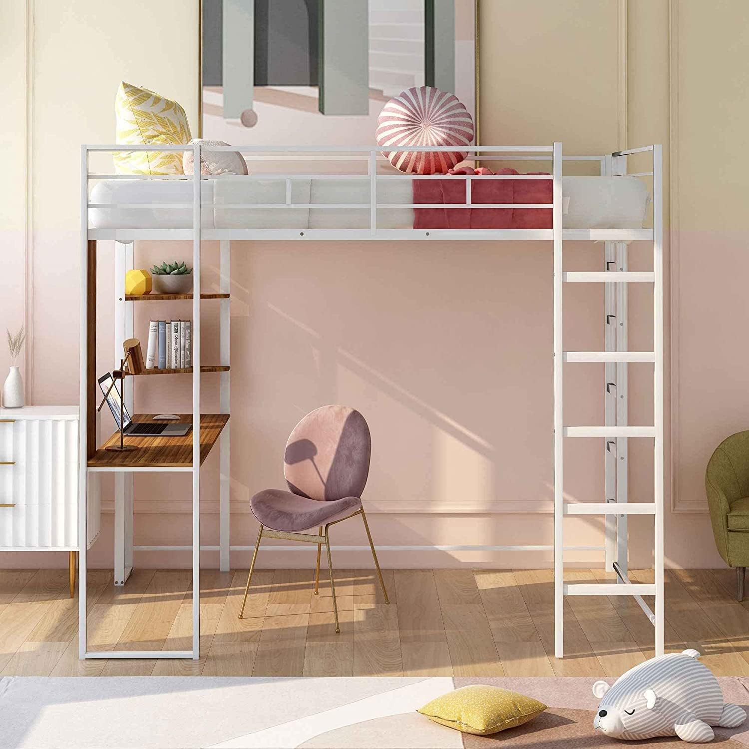 DNYN Cama Alta De Tama o Matrimonial Con Un Escritorio Y Dos Estantes dnyn-cama-alta-de-tama-o-matrimonial-con-un-escritorio-y-dos-estantes