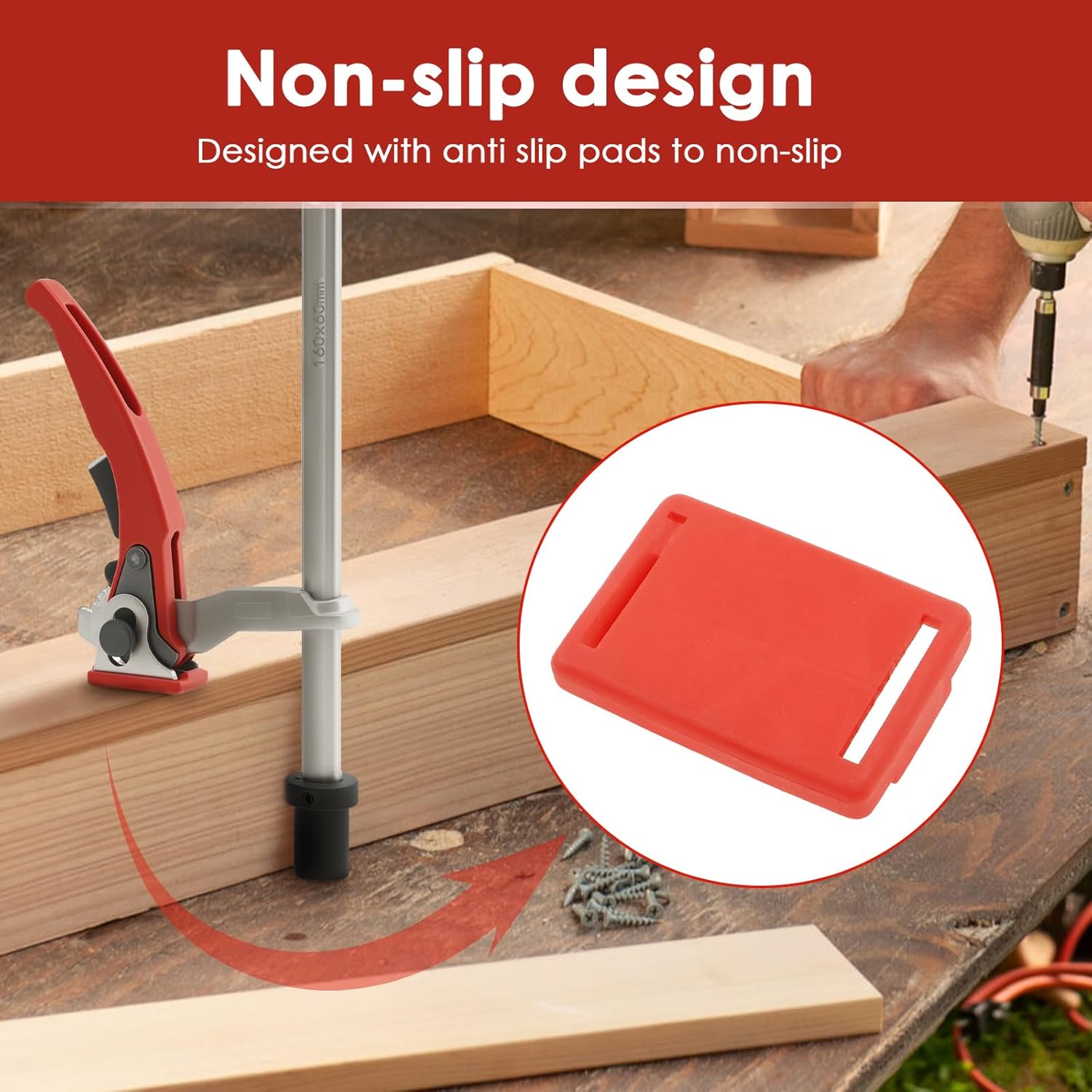 2 Pcs Holdfast Dog Hole Clamp Adjustable Range Multi Angle Ratcheting Table Clamp for Woodworking Tool(Red+silver,20mm)