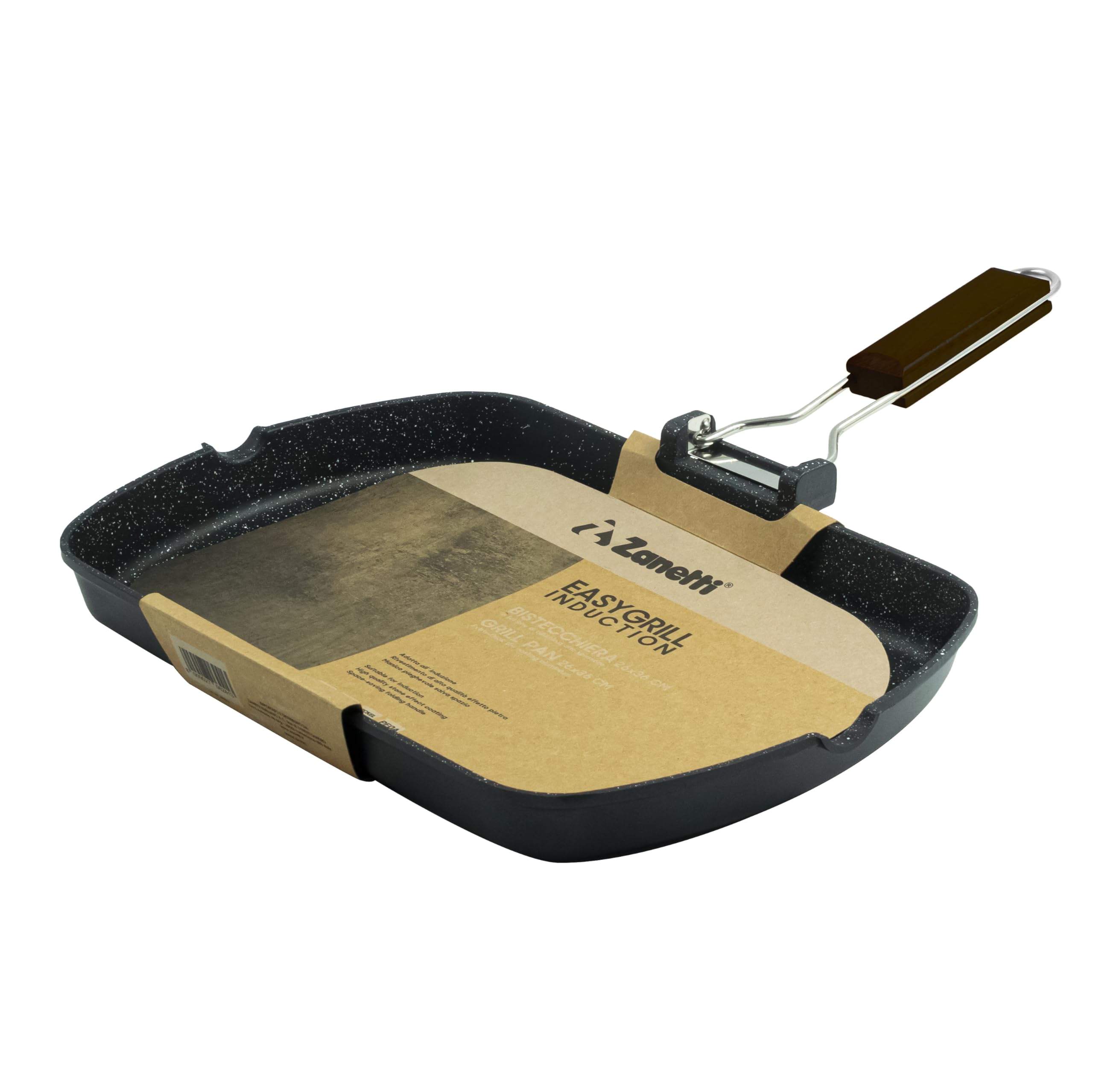 Zanetti, Bistecchiera 26 x 36 cm, Piastra grill in Alluminio Pressofuso ad Alto Spessore, Piastra Grill adatta ai Piani ad Induzione, Manico Pieghevole