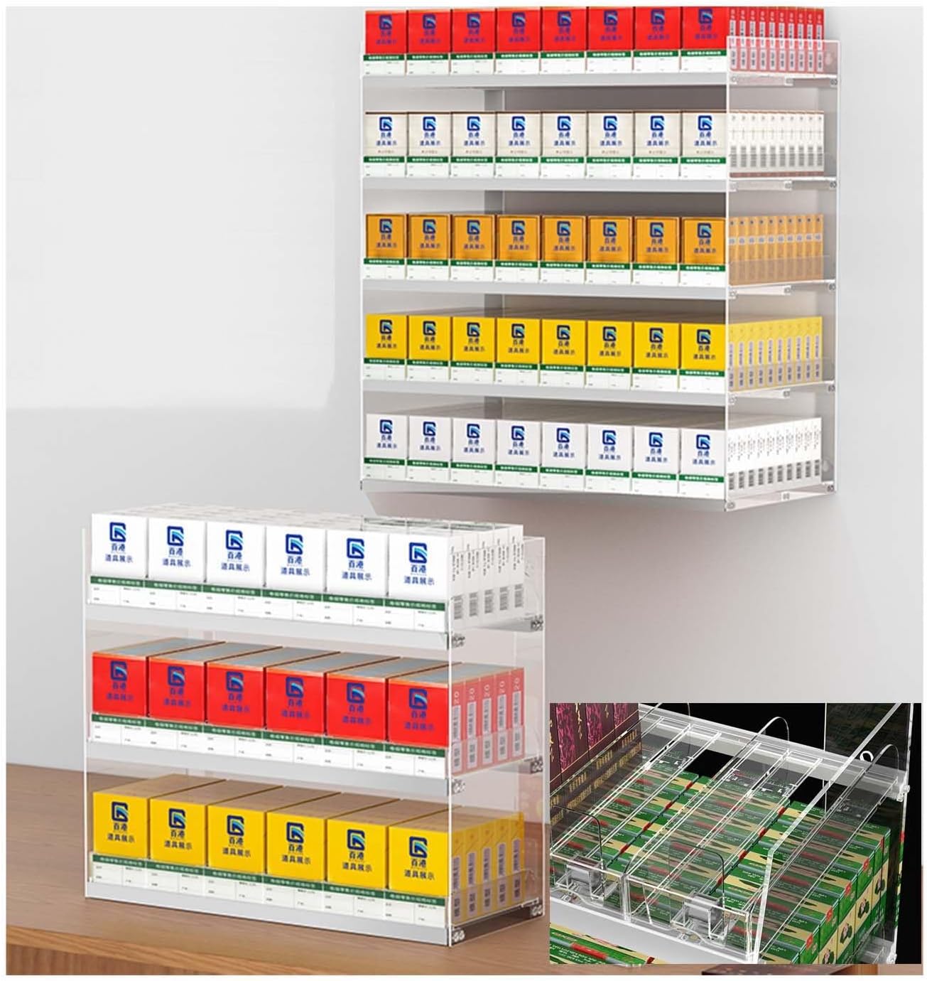 Acrylic Cigarette Showcase Rack - Automatic Pusher Display Case for Cigars, Blunts, or Candy - Retail Point of Sale Counter Organizer (Clear, 43.5x28.4 cm)