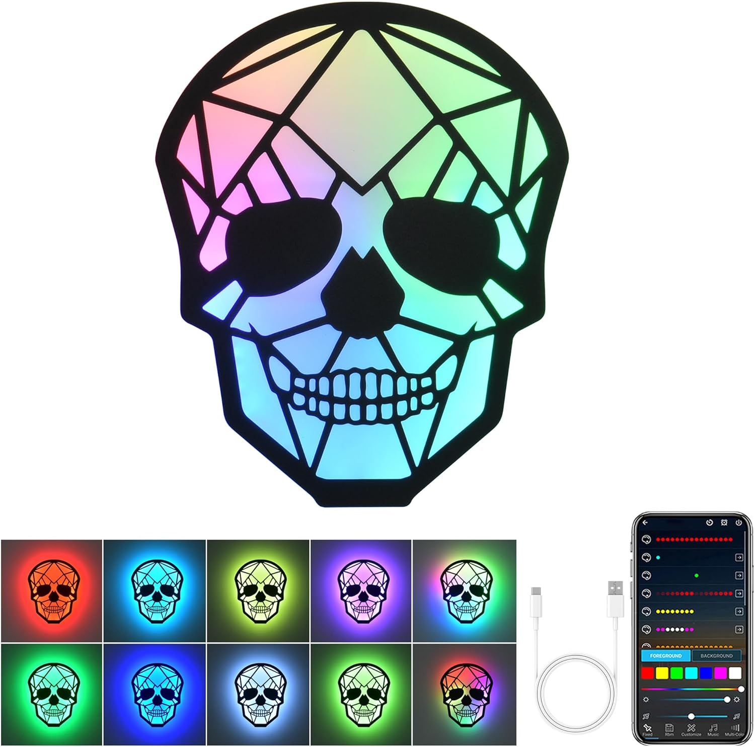 Rechargeable RGB Wall Lights with APP Control, Battery Operated Smart Wall Sconces Skull Design, Magnetic Cordless Wall Lamp RGB Music Sync for Bedroom Party Bars