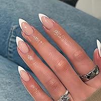 Vista 19 de 30 Uñas Postizas de Punta Francesa Negra a Presión, Uñas de Almendra Cortas para Presionar, Uñas Postizas Cortas en Forma de Almendra, Uñas