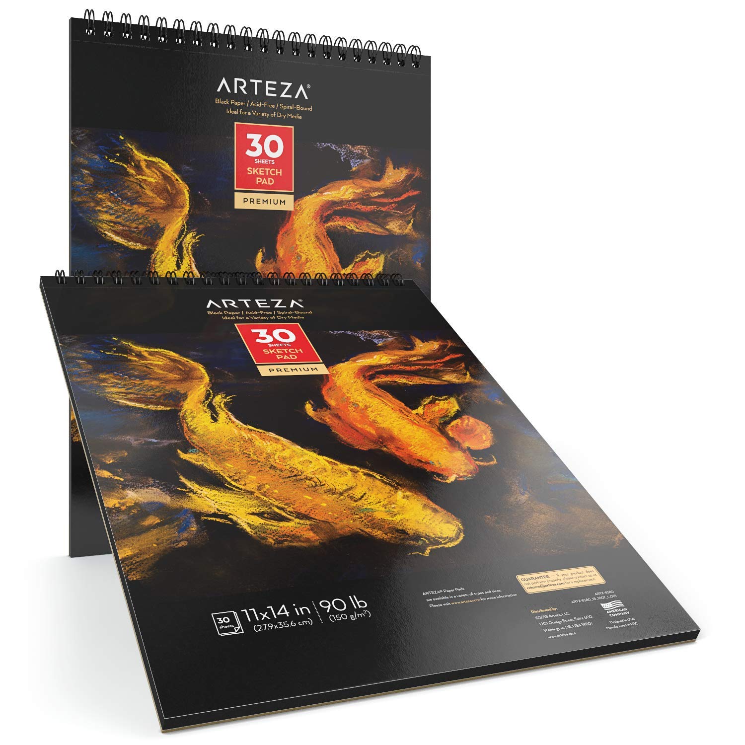 ARTEZA Album da Disegno Fogli Neri 27.9x35.6cm Set da 2, 60 fogli 150gsm, 30 Fogli Ciascuno, Sketchbook Rilegato a Spirale, Carta Spessa, Per Grafite, Matite Colorate, Carboncini, Pastelli, Penne Gel