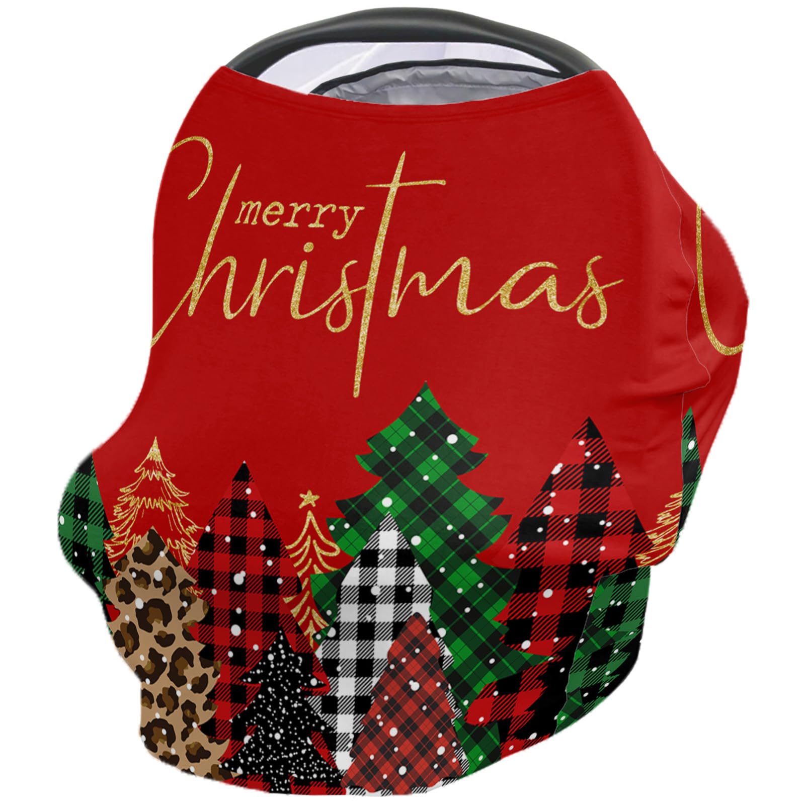 Nursing Cover for Breastfeeding Scarf, Merry Christmas Xmas Tree Leopard Print Plaid Red Baby Car Covers Super Soft Multi Use for Canopy Shopping Cart Cover Blanket Stroller Cover