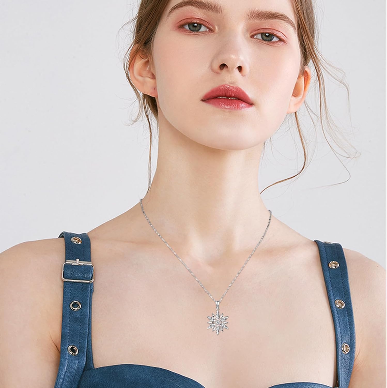 MEDWISE Snowflake Necklace Sterling Silver Winter Snowflake Pendant Necklace Winter Jewelry Gift for Women Christmas Thanksgiving Daily - Image 6