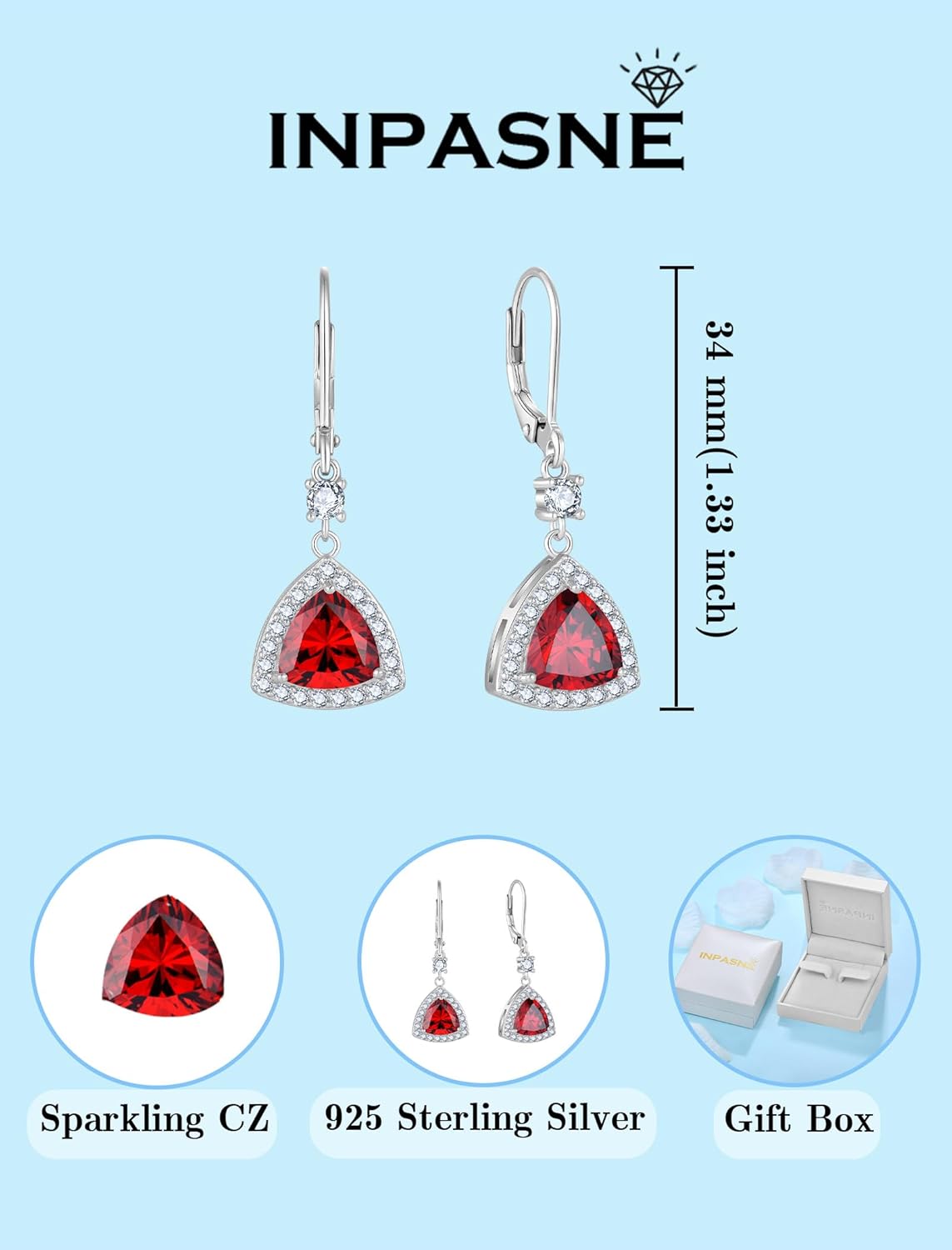 Dangle Drop Earrings for Women 925 Sterling Silver Triangle Halo Leverback Earrings with Birthstone Jewelry for Her - Image 6