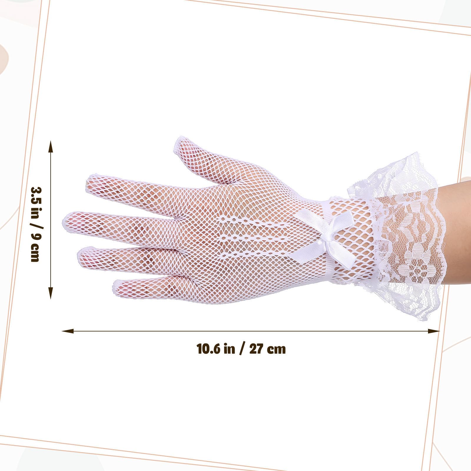 12 Pares de Guantes de Novia de Tul y Encaje Blanco para Boda, Diseño de Malla de Poliéster Lazos y Piedras para Fiesta y Té