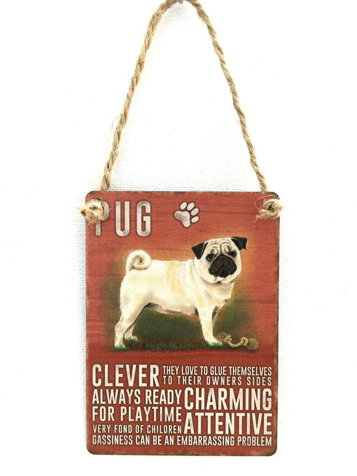 Lesser & Pavey Retro Mini Metal Pug Dog Saying Sign Hanging Decoration 6.5x9cm