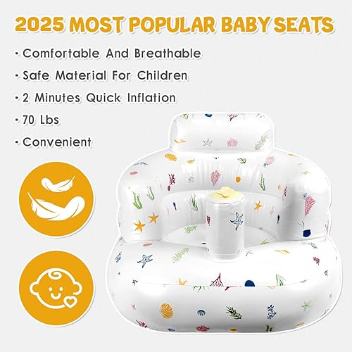 Miniatura 4 de Asiento inflable para bebé de 3 a 36 meses, silla de bebé inflable portátil, bomba de aire integrada, soporte de respaldo suave para niños pequeños
