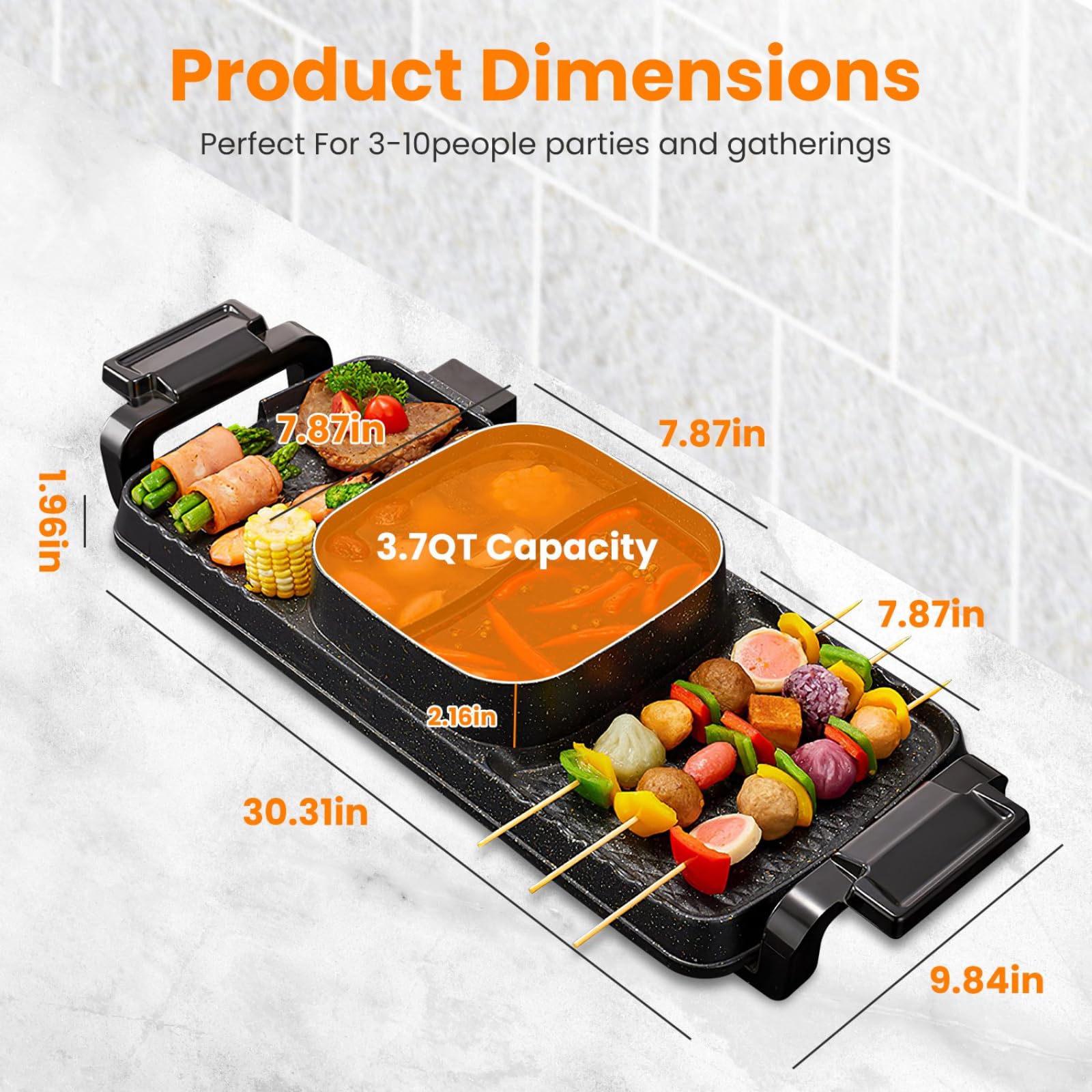 2 in 1 Electric Hot Pot with Grill, Removable BBQ Grill and Hot Pot, 2800W Large Capacity for 2-10 People