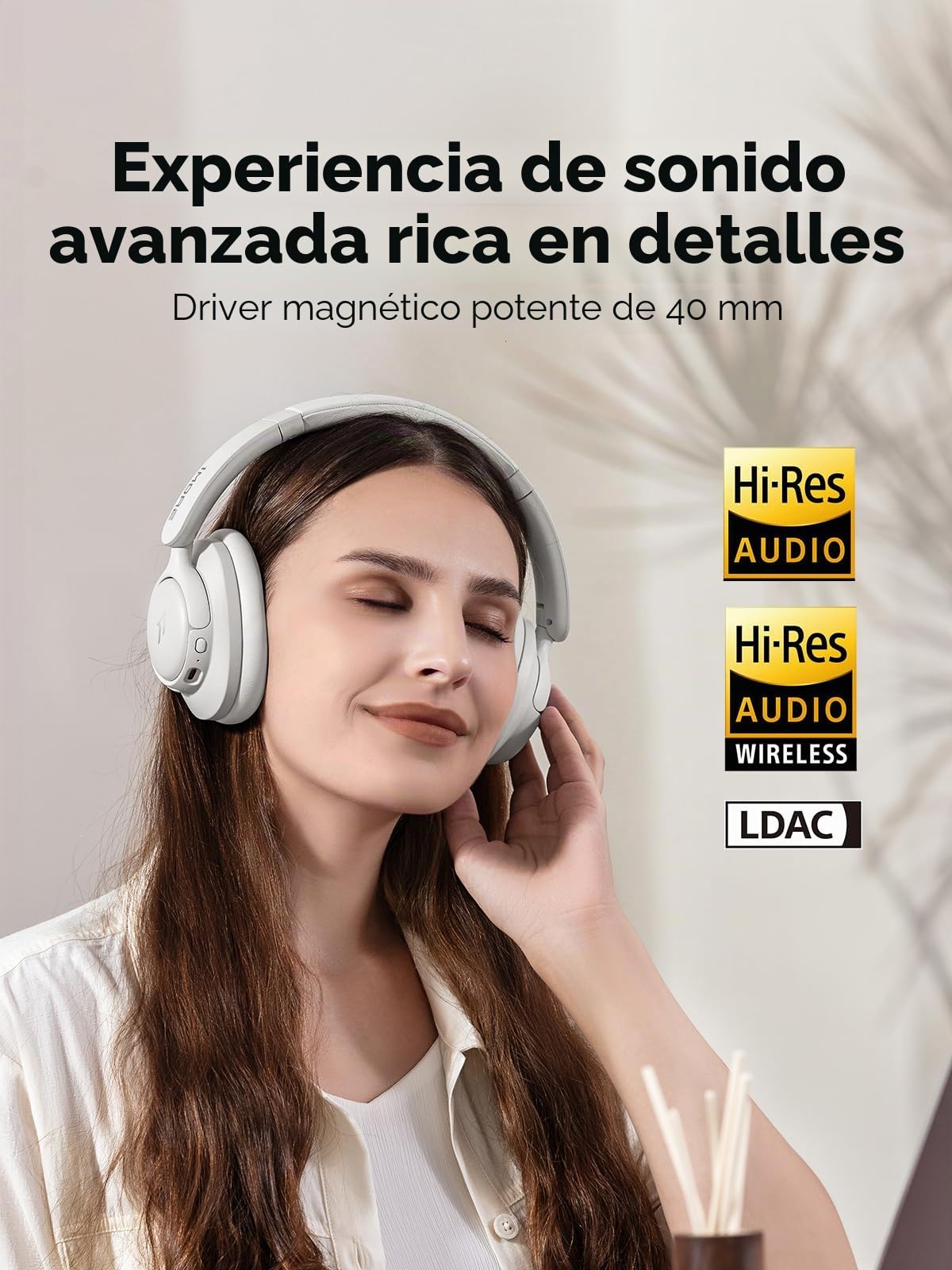 1MORE HQ31 Cascos Inalambricos Bluetooth, Auriculares Cancelación de Ruido Activa Híbrida, Hi-Res Audio, 90 Horas de Reproducción, Personalización vía App, Llamadas Claras, Cómodos y Plegables