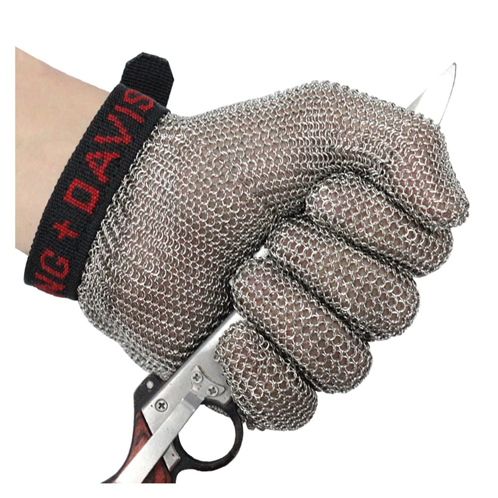 Guantes De Metal Seguridad Resistentes A La Resistencia Resistentes A La Punzada, Guantes De Pescador De Carnicería De Cocina, 6 Tamaños (Size : 1 Piece/L)