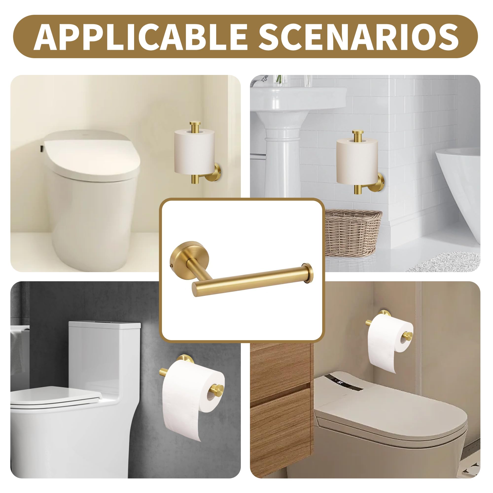 1Pcs Brushed Brass Toilet Roll Holder Wall Screw Mounted Toilet Paper Holder Gold Toilet Tissue Holder for Bathroom Kitchen Washroom Simple Stainless Steel Toilet Roll Holder Brass - Image 4