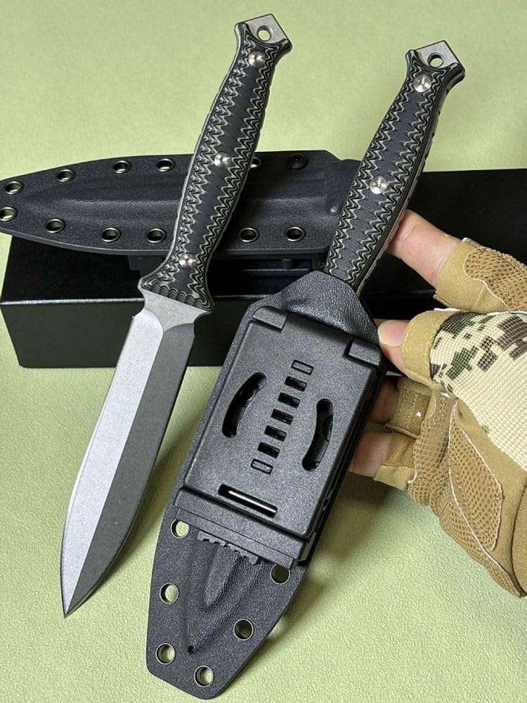 Generisch TEERMA K5Z - Großes Jagdmesser aus D2-Stahl - Feststehendes mit Scheide - Zweischneidiges Schwert mit G10-Griff - Full Tang Survival Messer für Outdoor Aktivitäten
