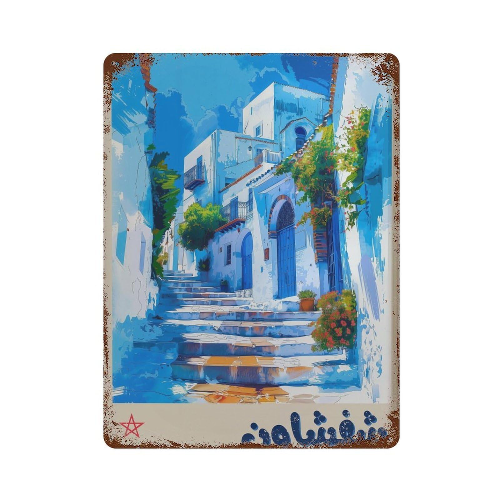 xiaoxiaoshen Chefchaouen Morocco Travel Blue City in Arabic (2) Wall Decor Art Metal Tin Poster Modern Home Decor Art Home Bar Shop Decorations Vintage Sign 40x30cm