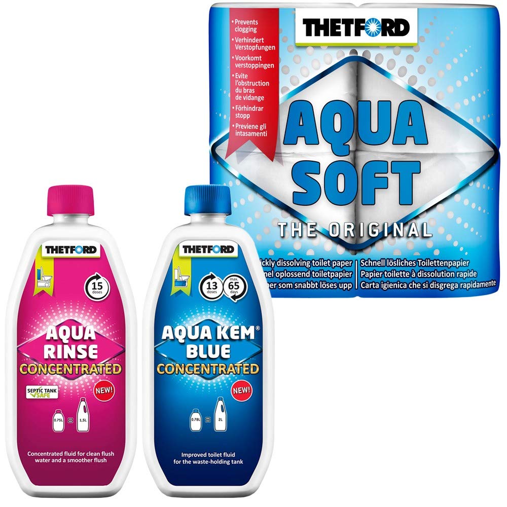 Thetford Zestaw kempingowy WC Chemie Aqua KEM Blue Concentrated+Aqua Rinse Concentrated z papierem toaletowym Aqua Soft