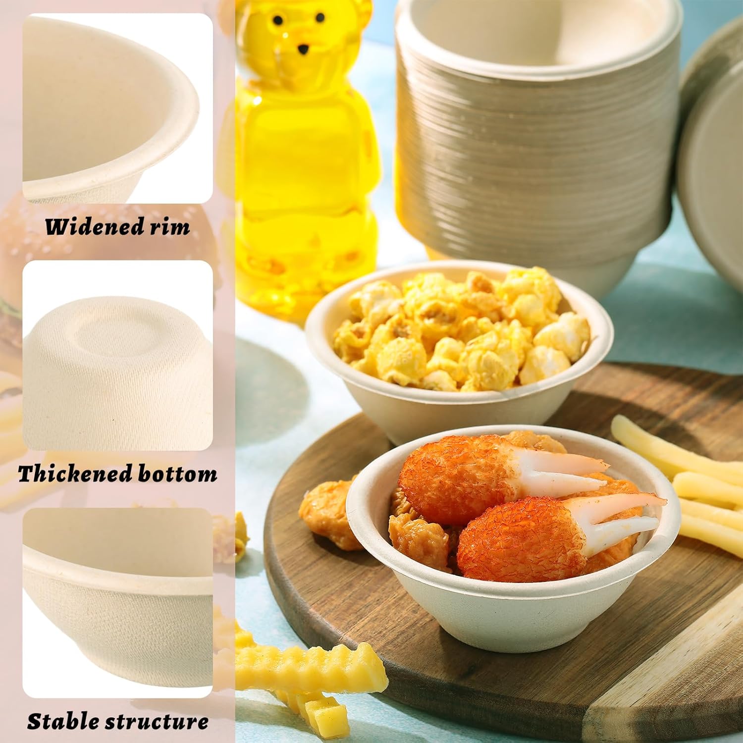 Tioncy 500 Pack 9oz Disposable Paper Bowls Small Hot Food Soup Bowls Natural Bagasse Fiber for Salad Dessert Sauce Portion Sample Snack Charcuterie Serving