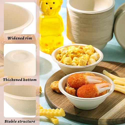 Miniatura 3 de Tioncy Paquete de 500 cuencos de papel desechables de 9 onzas, cuencos pequeños de sopa para comida caliente, fibra de bagazo natural, para