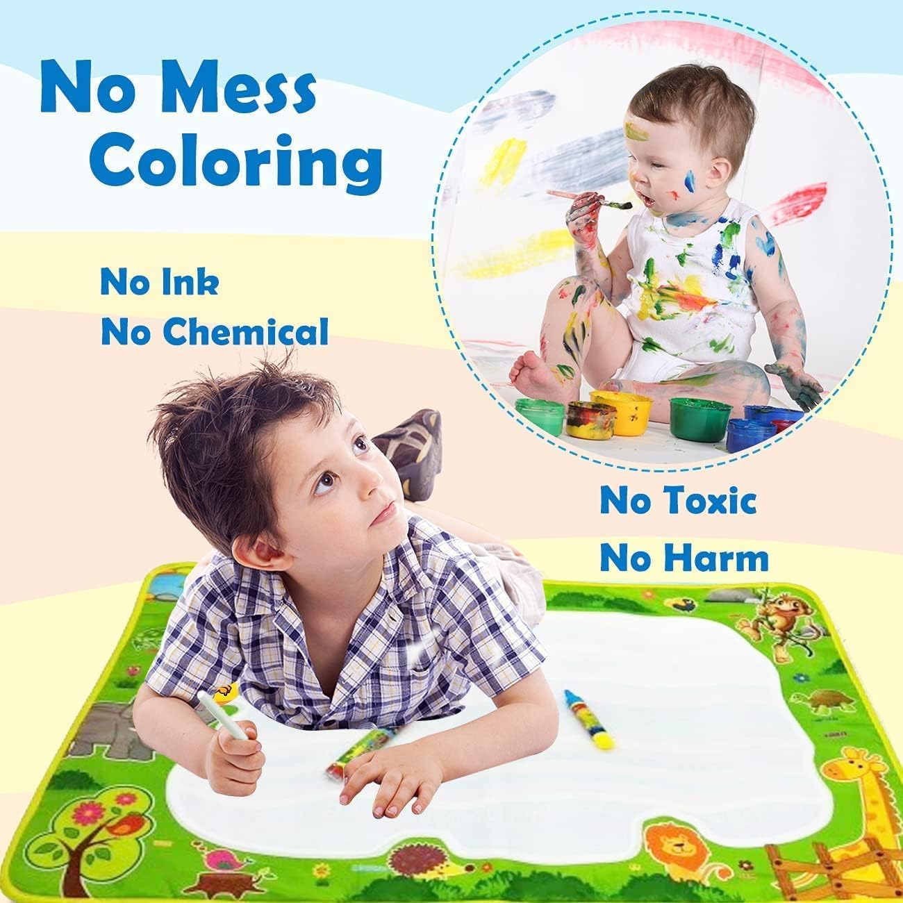 SWIREUK Rubber Water Doodle Mat for Kids - Combo of 3 Pcs, Reusable Gift for Kids Age 3 to 7 | Mess Free Water Drawing for Toddlers | Learning and Educational Doodle Mat for Girls | Magic Pen 2