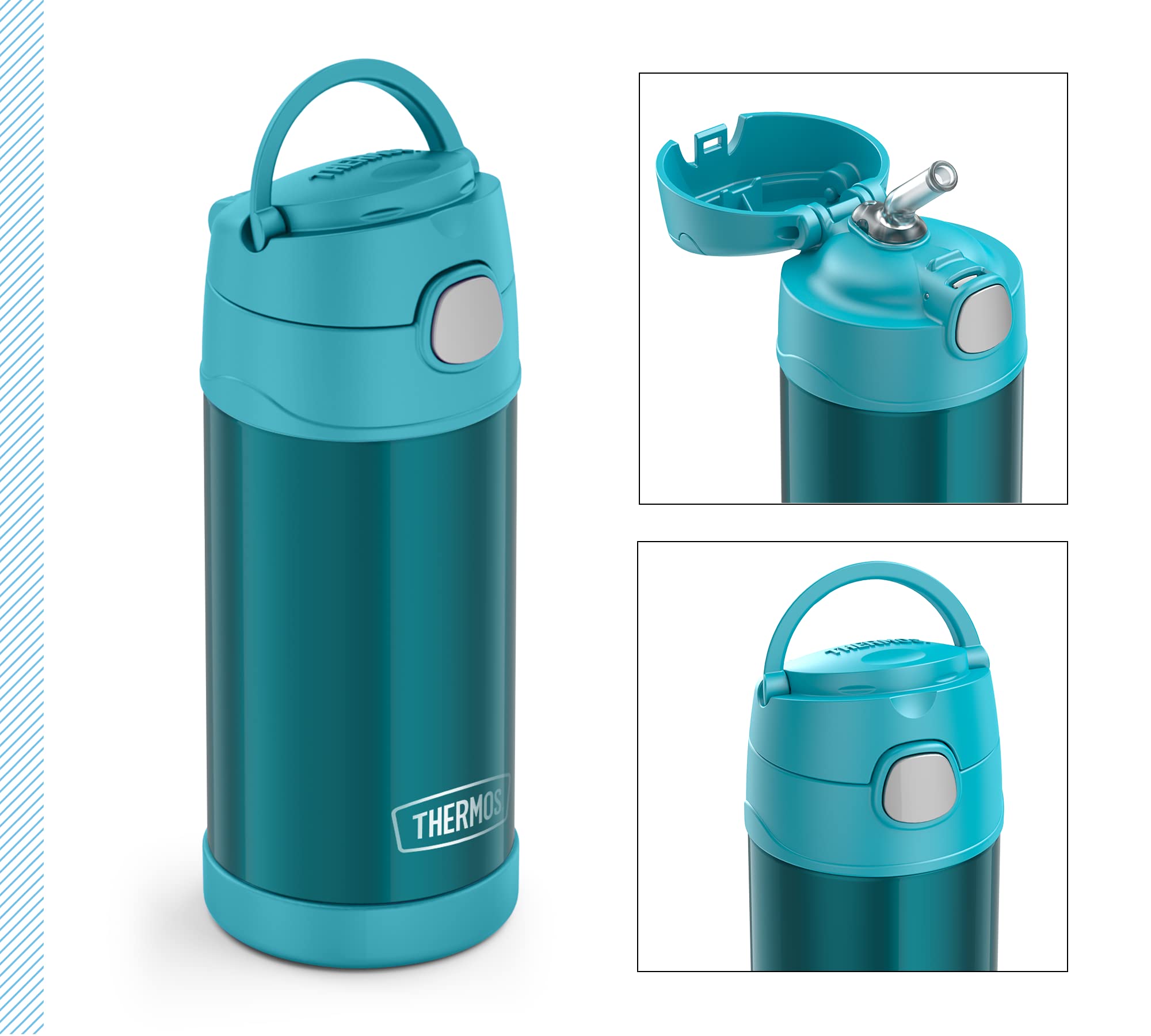 THERMOS Kids FUNTAINER STRAW BOTTLE 0,35 l, ocean teal, thermos per bambini, in acciaio inox, con cannuccia, 12 h freddo, assolutamente denso, per scuola, asilo, pausa | con cannuccia, thermos in acciaio inox, assolutamente ermetica, per scuola, asilo e p