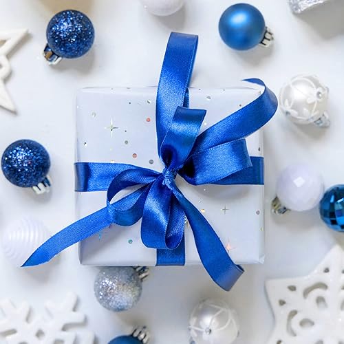 Miniatura 2 de Cinta de satén azul real, 1 pulgada x 50 yardas, color sólido de doble cara, rollo de cinta gruesa y duradera, 100% poliéster para envolver regalos,