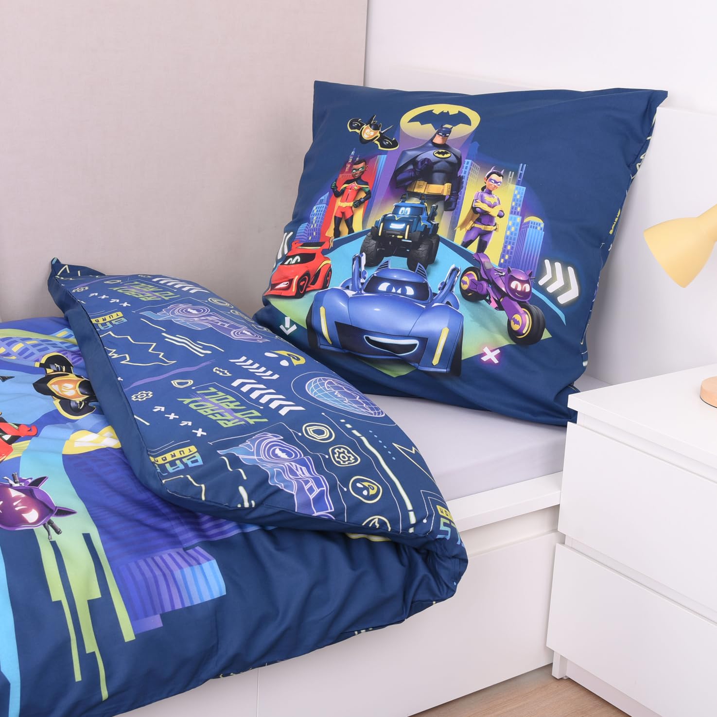 Herding Batwheels Beddengoed, 100% katoen, renforcé, kussensloop ca. 80 x 80 cm, dekbedovertrek ca. 135 x 200 cm, met gemakkelijk te hanteren ritssluiting