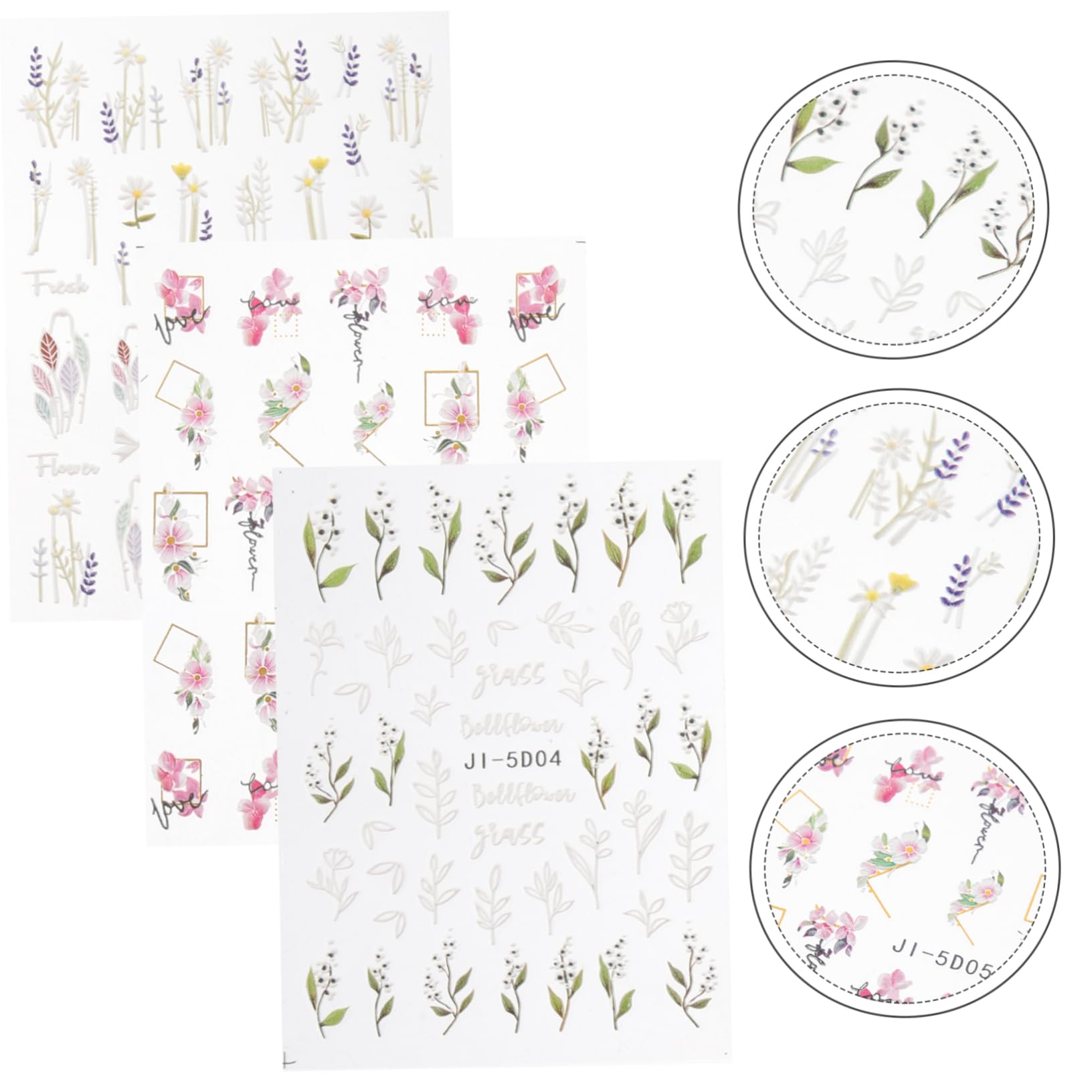 FRCOLOR 12 Fogli Nail Art Adesivi Tridimensionali 5d Decalcomanie Per Unghie Di Fiori Adesivi Per Decalcomanie Per Unghie Gel Per Modellare Le Unghie Plastica Manicure Mancare Applique
