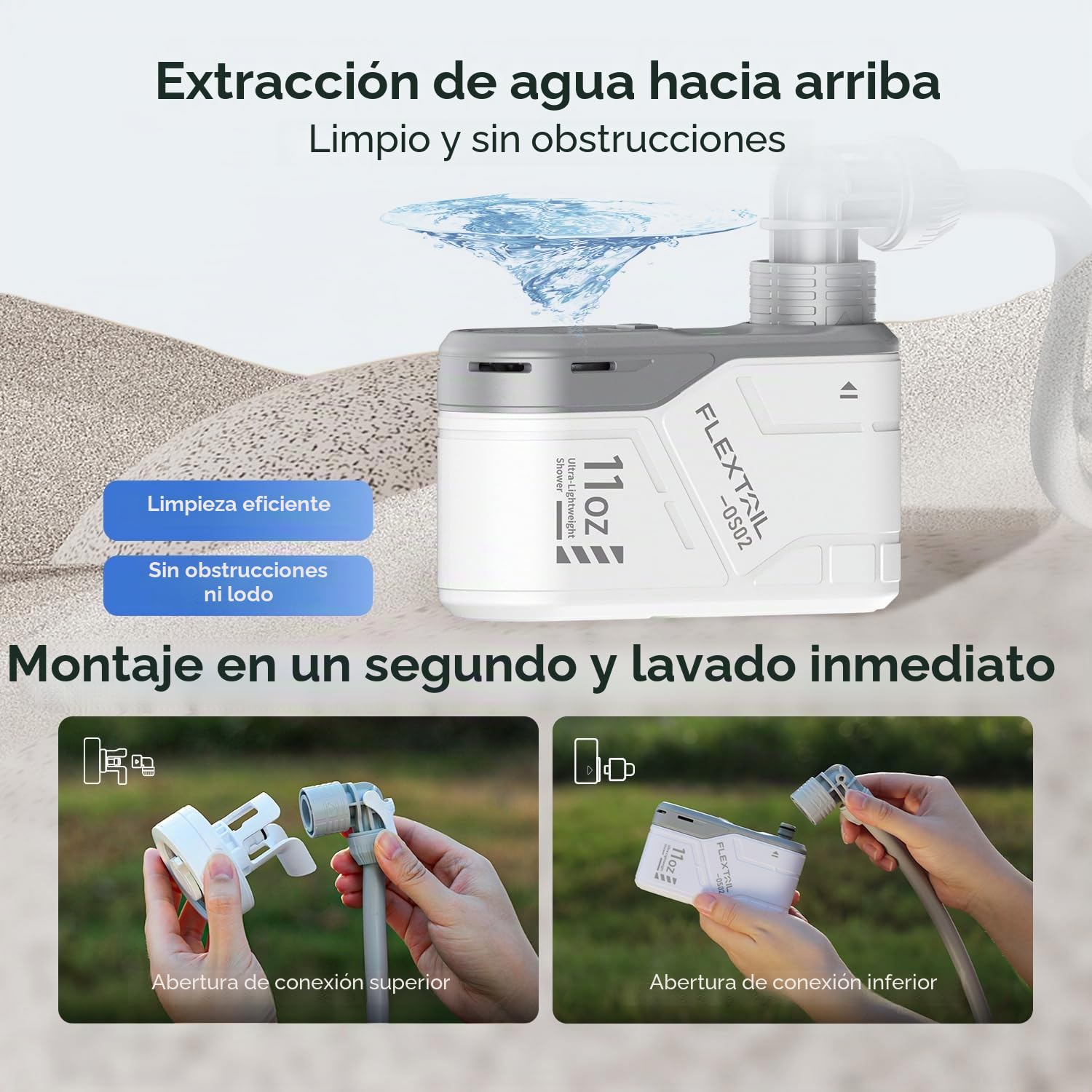 FLEXTAILGEAR MAX Shower, Ducha de Camping Portátil Ultraligera, Doccia Recargable, Modo de Ducha Dual, 2500 mAh Capacidad de la Batería, Caminatas, Viajes por Carretera, Pesca, Lavado de Autos