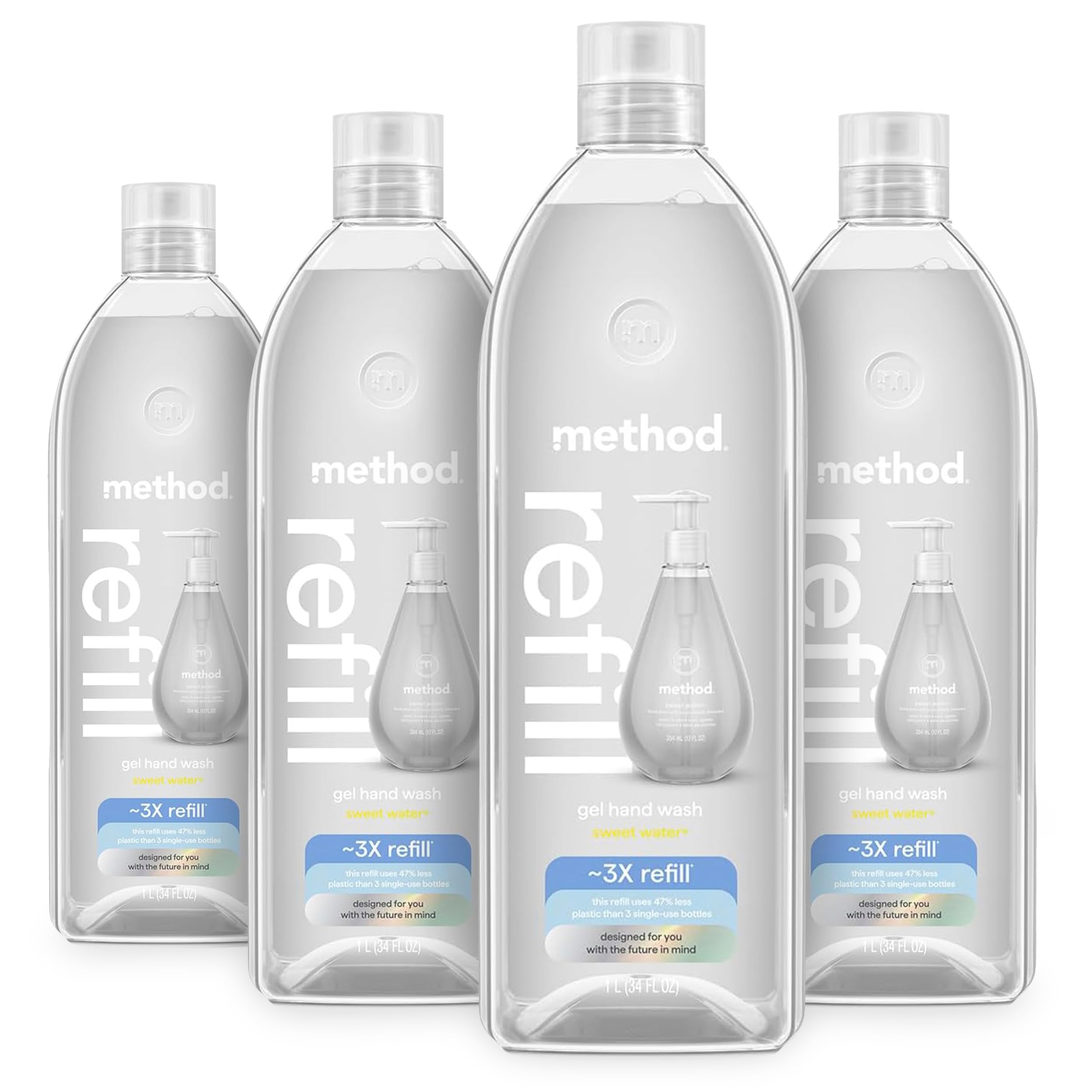 Method Gel Hand Soap Refill, Sweet Water, Recyclable Bottle, 34 oz, 4 pack