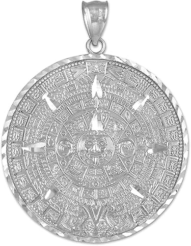 Miniatura 8 de Colgante redondo de plata de ley 925 con calendario maya azteca, elección de tamaño del dije