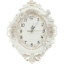 Retro European Style 3D Rose Wall Clock with Relief Pattern Wall-Mounted Rustic Ellipse Wall Clock for Decoration for Living Bedroom Wall Vintage Decor