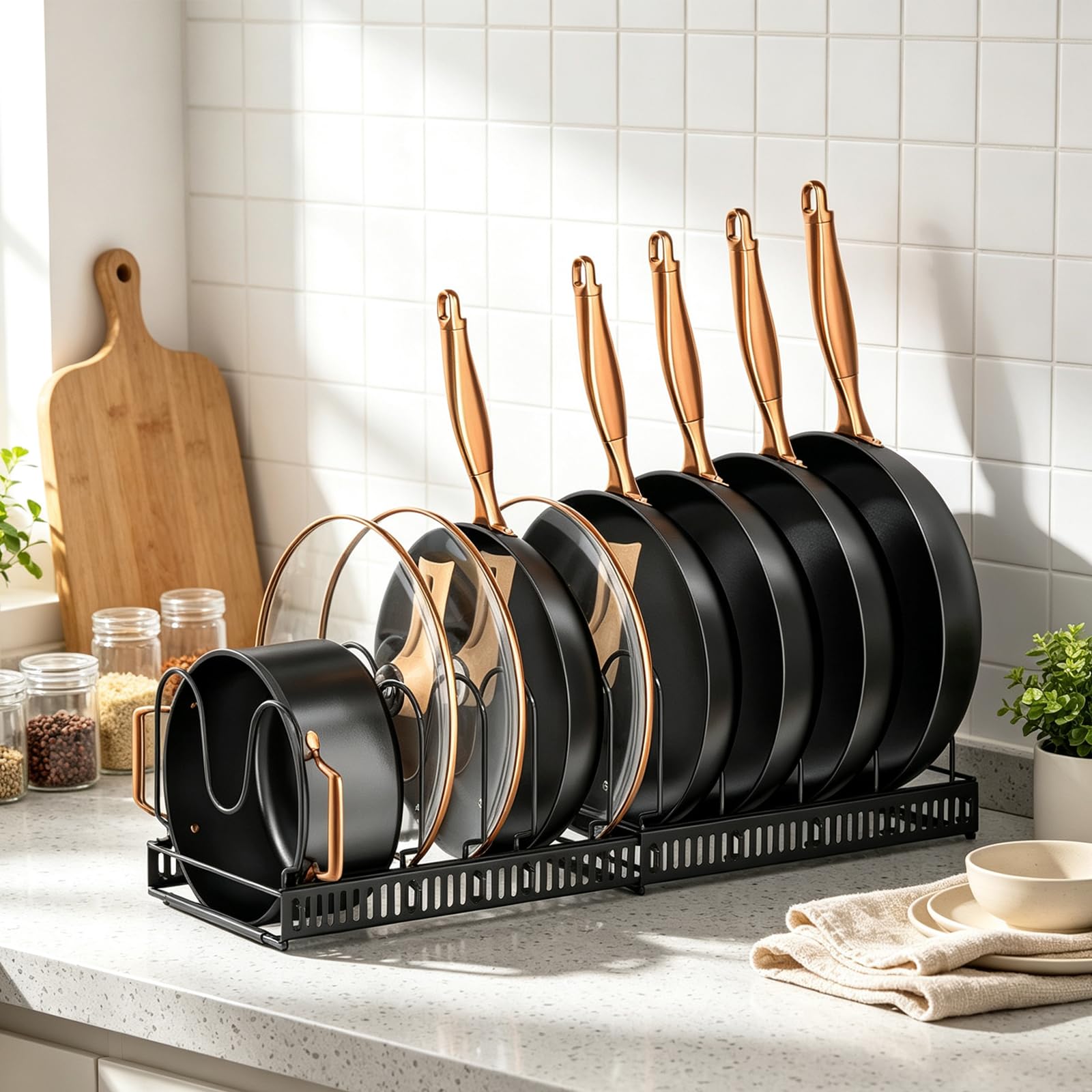 LLHONG Expandable Pots and Pans Organiser, Kitchen Cupboard Organiser