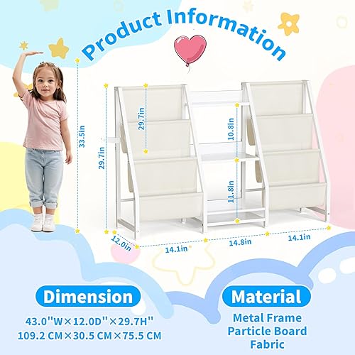 Miniatura 2 de Estantería organizadora de almacenamiento de juguetes para niños, estante para libros para habitaciones de niños, estantería infantil de 2 lados con