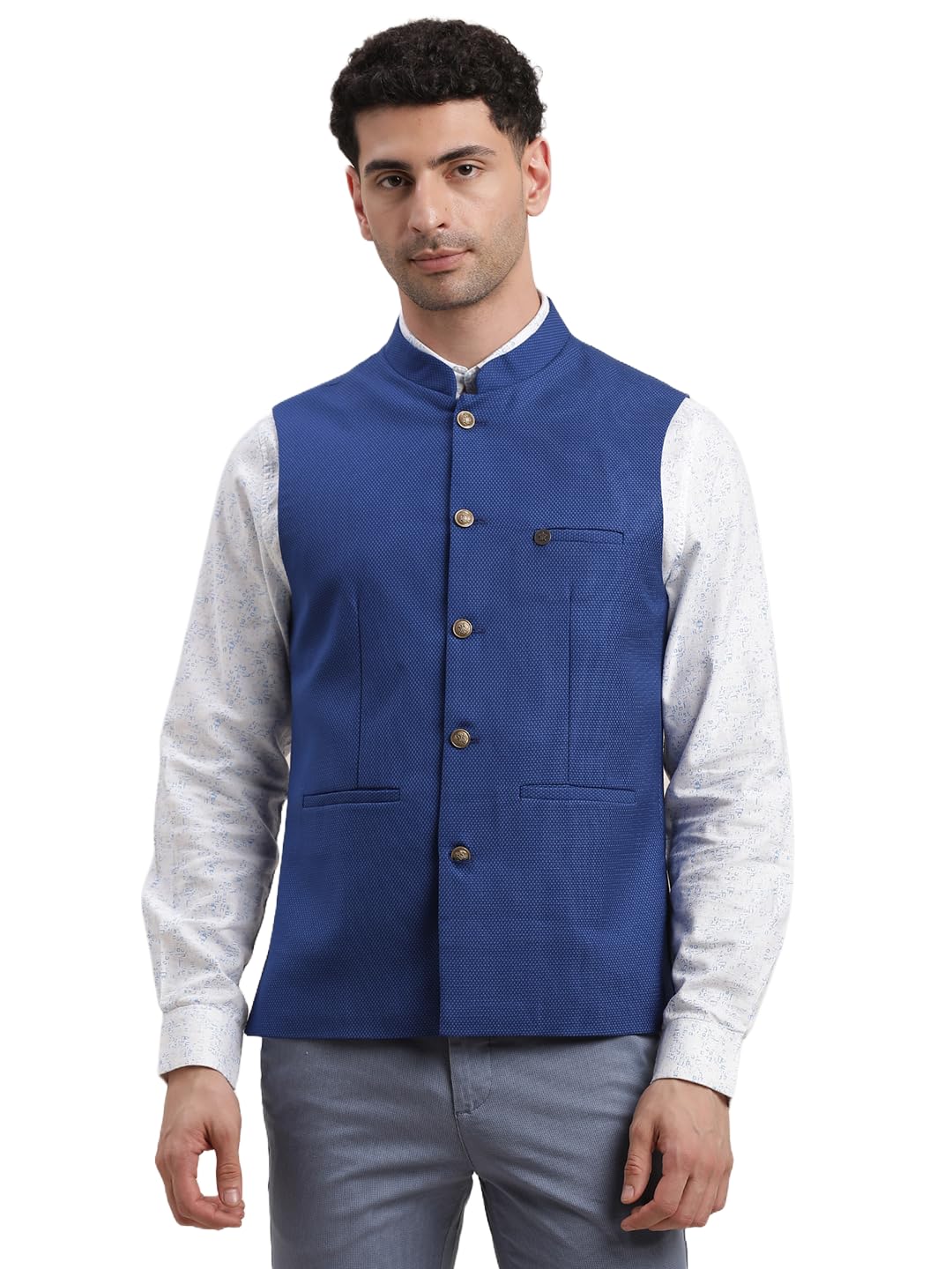 turtle Men Terry Rayon Tailored Fit Dobby/Structure Blue Nehru Jacket-picture-28