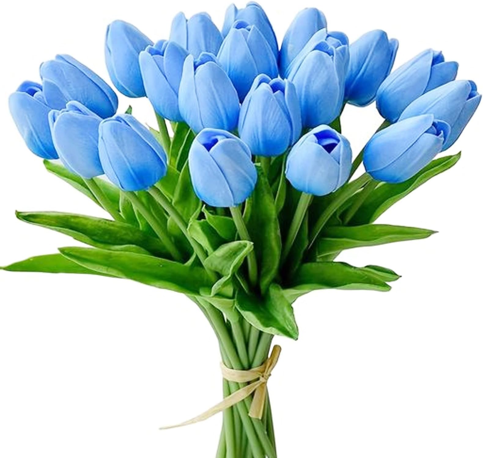 Faux Tulips, Fake Tulips Bouquet Pretty in Blue, 20 Heads Faux Flowers, Look Realistic Tulips Artificial Bunches, Easy to bend for Arrangements DIY (Blue-20PCS)
