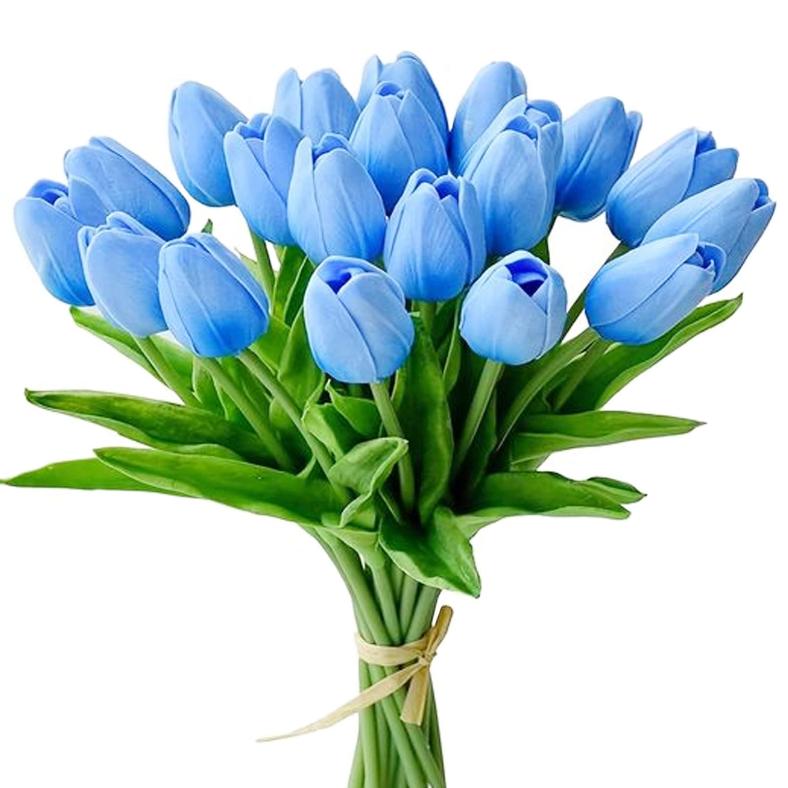 Faux Tulips, Fake Tulips Bouquet Pretty in Blue, 20 Heads Faux Flowers, Look Realistic Tulips Artificial Bunches, Easy to bend for Arrangements DIY (Blue-20PCS)