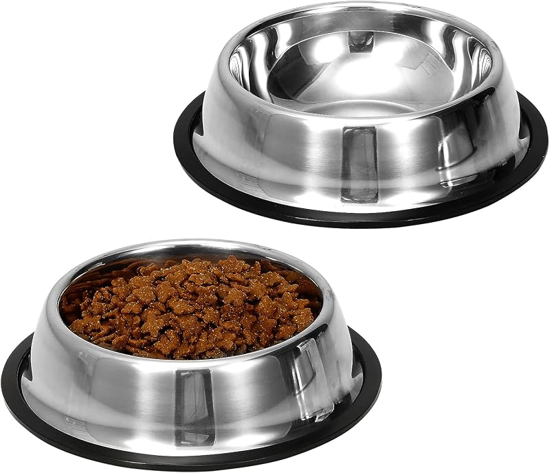 2 Pack Stainless Steel Dog Bowls with Rubber Bottom,Anti-Slip Heavy Duty Premium Quality Pets Feeder Bowls for Dogs and Cats and More (¾Cup / 6oz)
