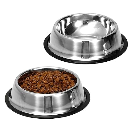 Mutsutaz 2 Pack Stainless Steel Dog Bowls with Rubber Bottom, Non Skid Non Spill Heavy Duty Premium Quality Pets Feeder Bowls for Small/Medium/Large Dogs and Cats and More