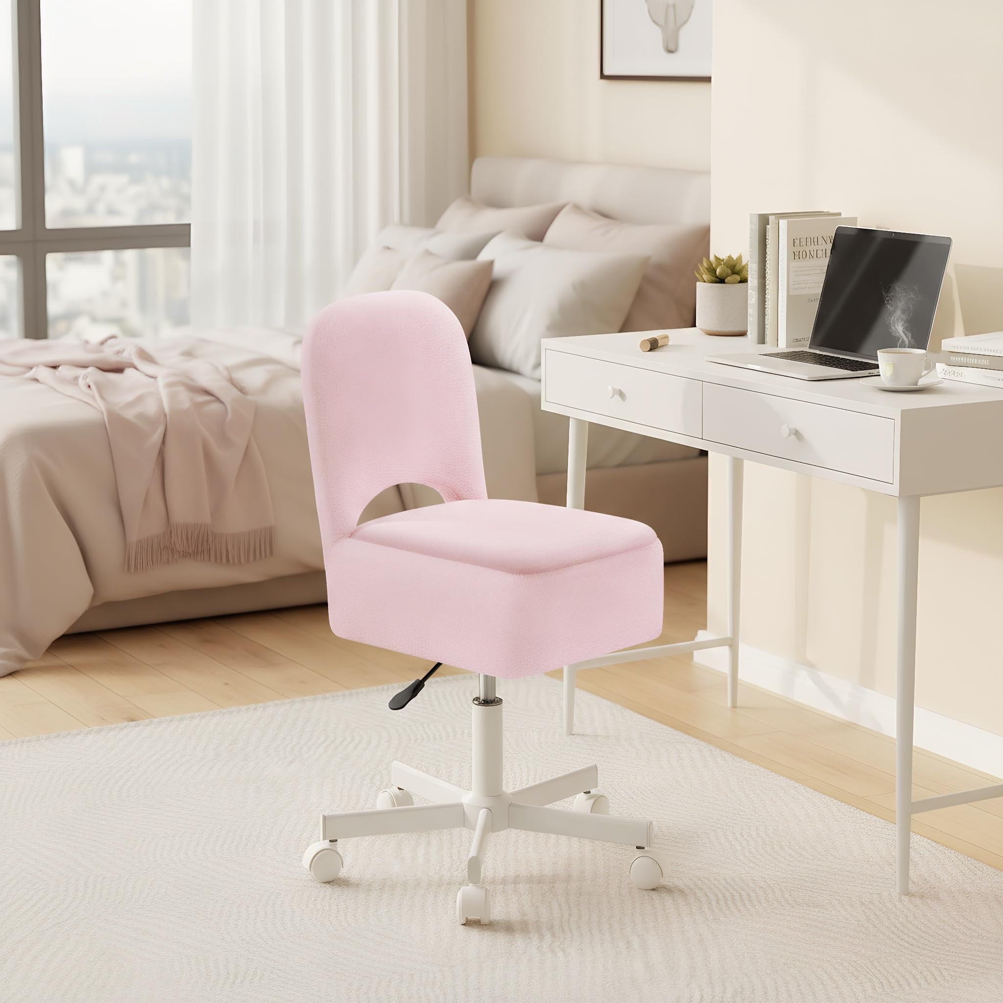 Rolanstar Chaise et Coiffeuse à Hauteur Réglable avec Rangement, Confort Tabouret de Salon pour Vanité, Velours, Bureau à Domicile(Rose,Grande)