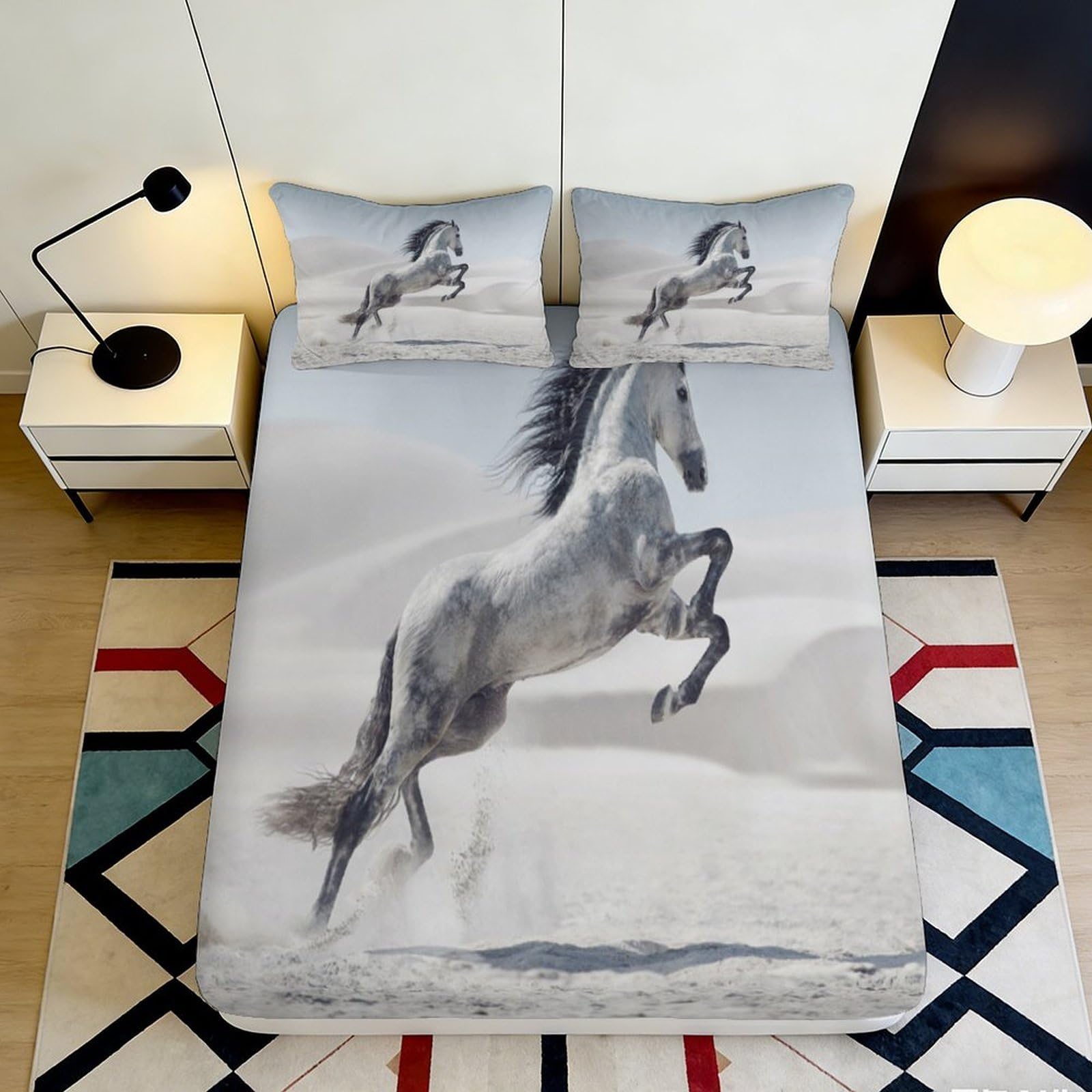 Jqzkxnhpbr Style-1 3D Printed Galloping Horse Fitted Sheet Microfiber Anti-Slip Bed Cover For Bedroom Decor Mattress Protection 90X200x25cm
