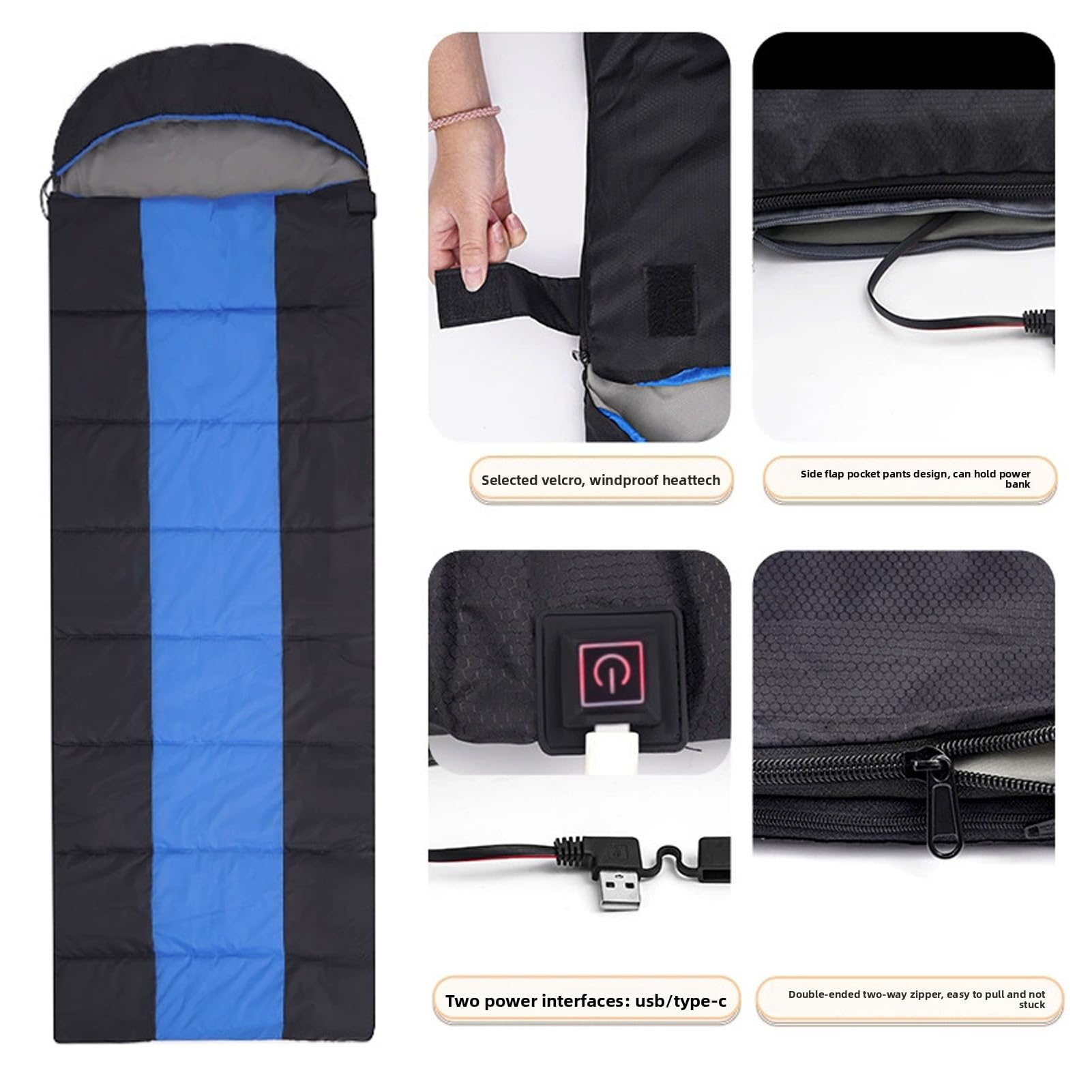 Ogrzewany śpiwór, Przenośny śpiwór Zasilany Przez USB z Ogrzewaniem z Włókna Węglowego 5 V Typ C 3 Ustawienia Ogrzewania Lekka Konstrukcja na Kemping Piesze Wycieczki Zimowe Podróże